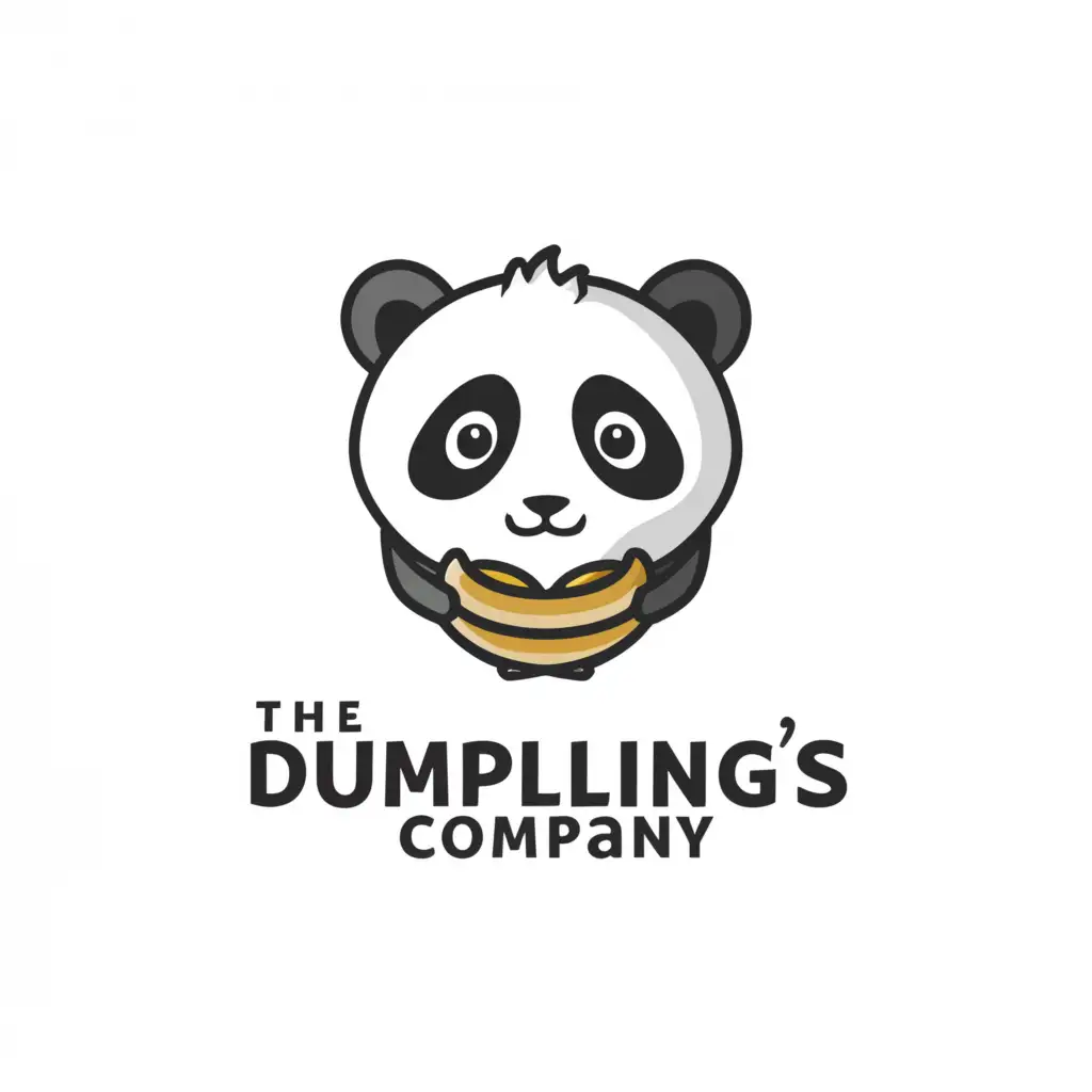 a logo design,with the text "The Dumpling's Company", main symbol:A panda holding a single dumpling, include just a head of panda, black and white,Minimalistic,be used in Restaurant industry,clear background