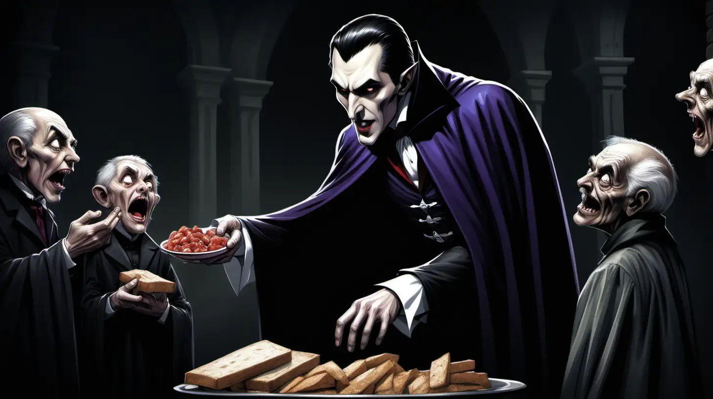 draw a picture of Count Dracula feeding the poor.