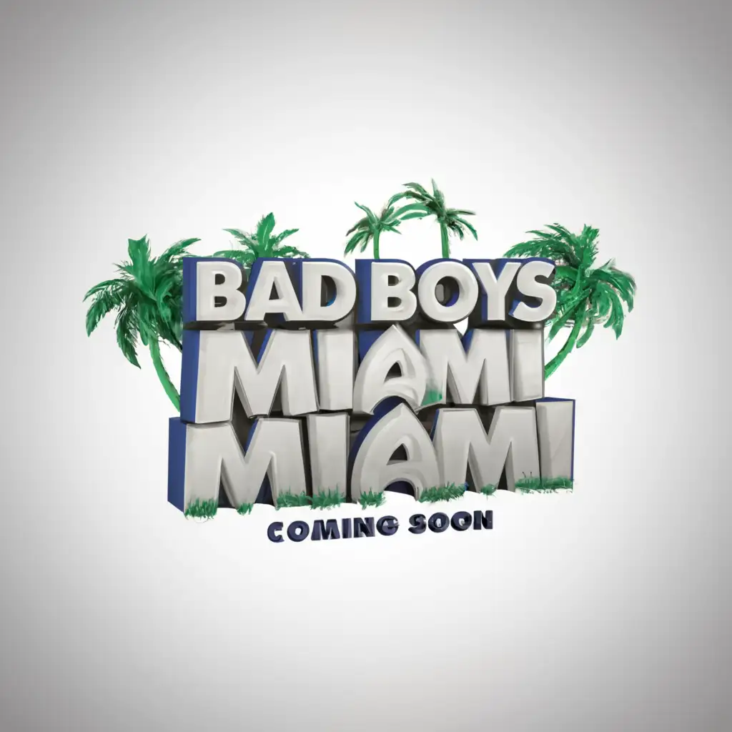 a logo design,with the text "Can you make me a logo with a white background and white, green, and blue colors for the 3D text, also having it say “Indigo Network Presents Bad Boys Miami Coming Soon“", main symbol:Palm Tree,complex,clear background