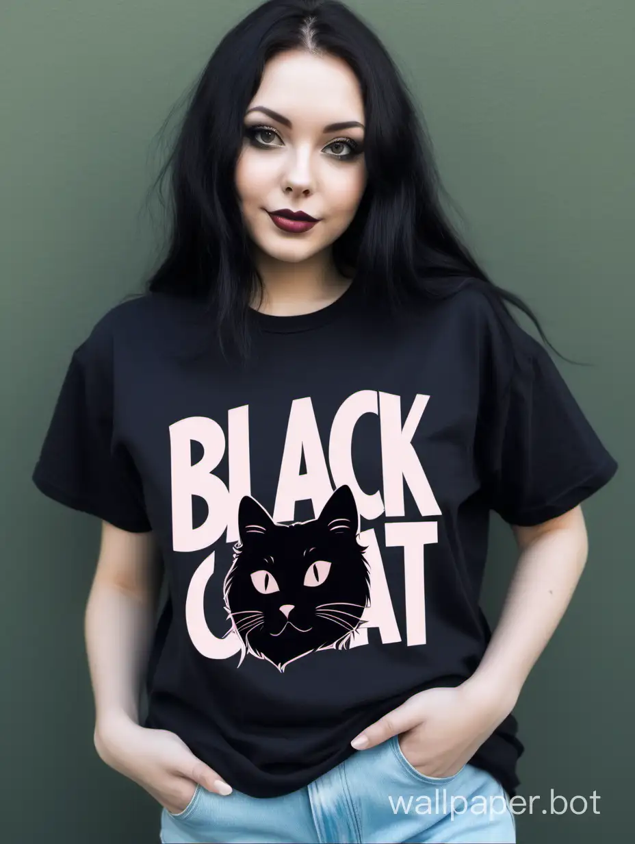 Bohemian-Black-Cat-Tshirt-Vintage-Style-with-Pastel-Accents