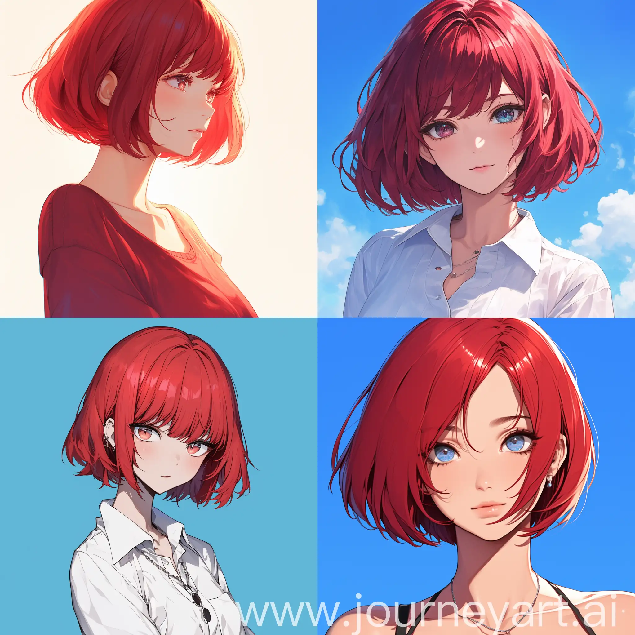 Red short hair clean cut anime girl --niji 6