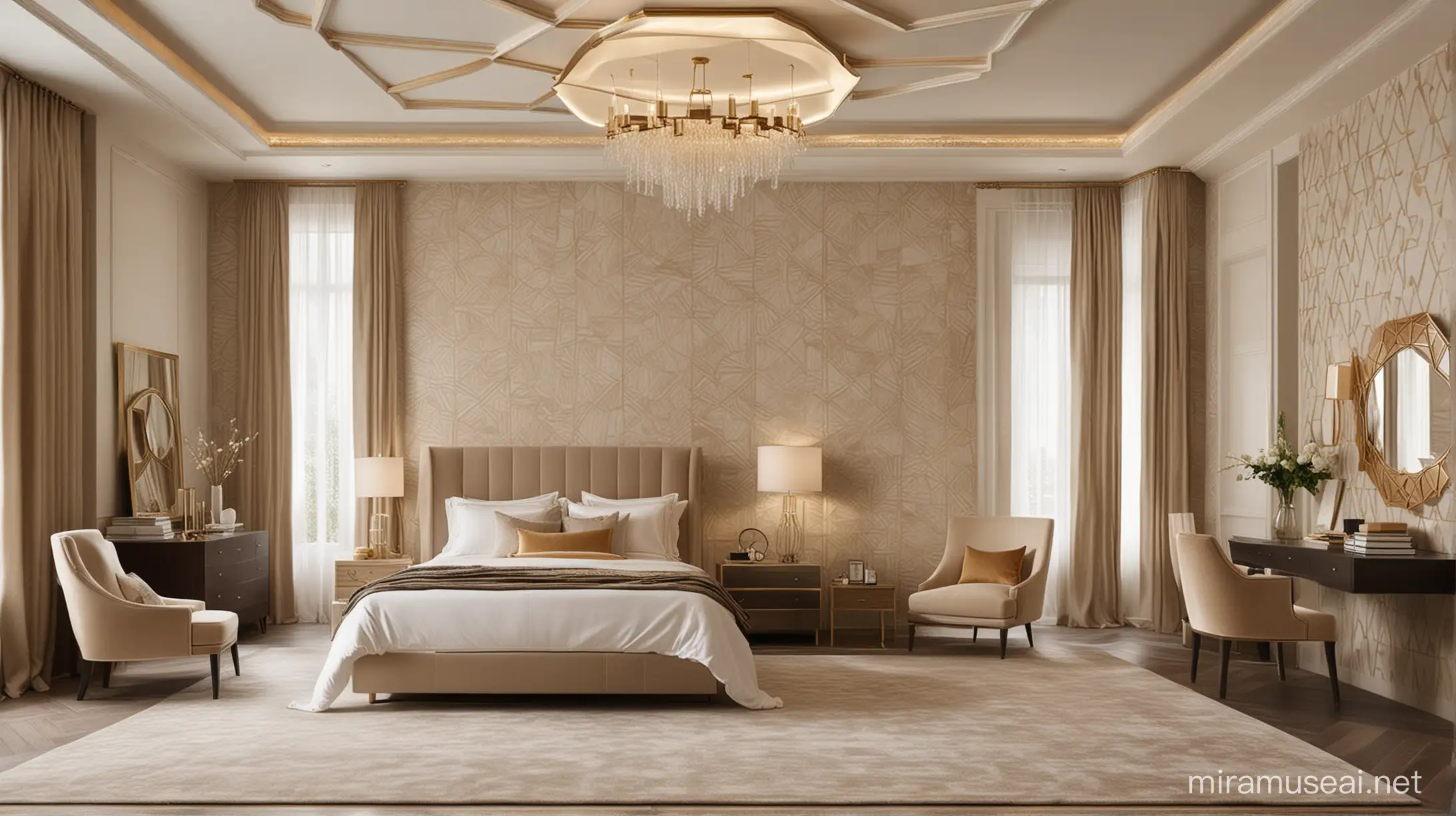 Sophisticated Modern Bedroom Transformation Subtle Geometric Patterns and Golden Accents