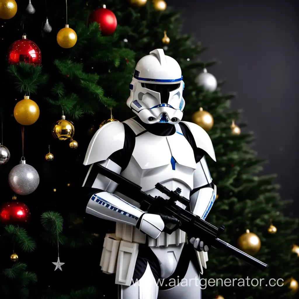 Star wars Солдат клон на фоне новогодней ёлки