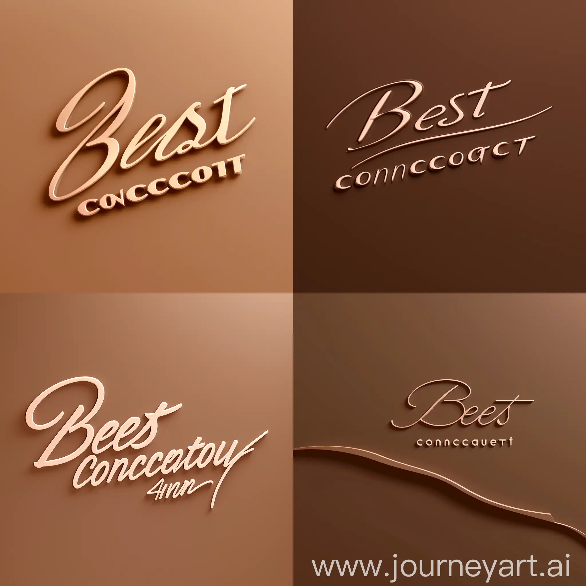 I want a plain brown background logo for my company called "Bestconcept", I want the "Best" highlighted and the "Concept" in miniature below, use a cursive font , 3d, 4k