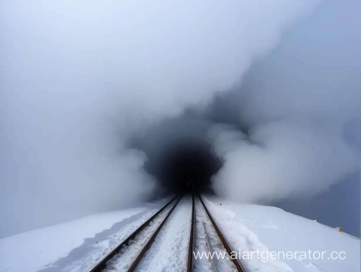 Зима. Узкий туннель от двигателей быстрой ракеты в плотных кучевых облаках. Тучи сгущаются.
