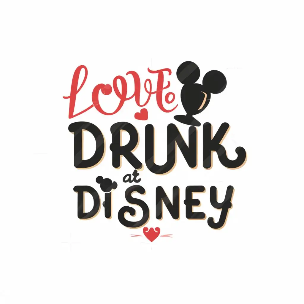 LOGO-Design-for-Love-Drunk-at-Disney-Cocktail-Glass-Heart-and-Mickey-Ears-Theme