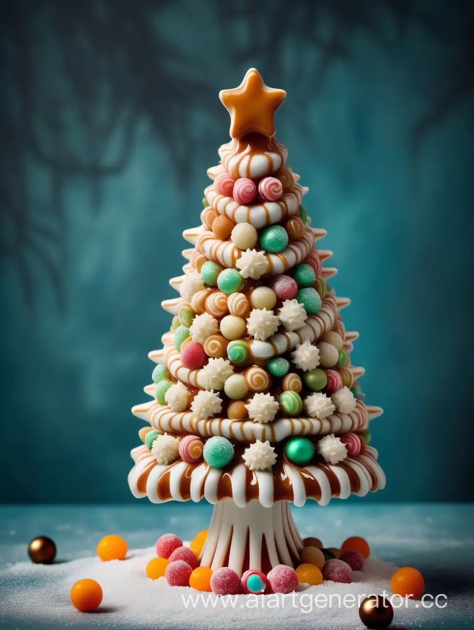 Festive-White-Caramel-Christmas-Tree-with-Sweet-Adornments