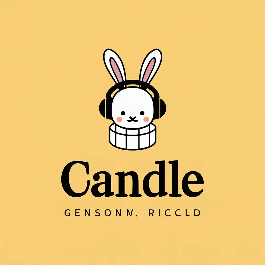 logo, candle, environmentally friendly, bunny with headphones, with the text "candle", typography