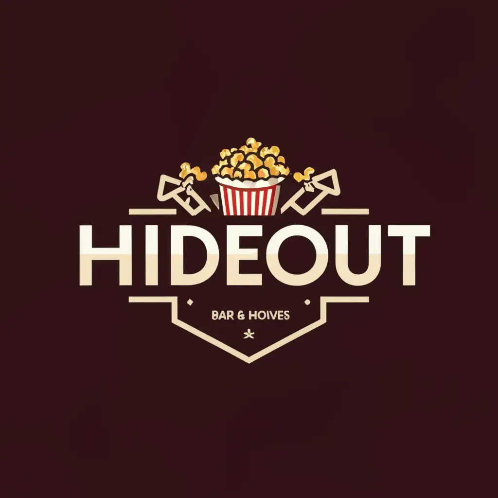 a logo design,with the text "HIDEOUT", main symbol:bar and movies,Moderate,be used in Entertainment industry,clear background