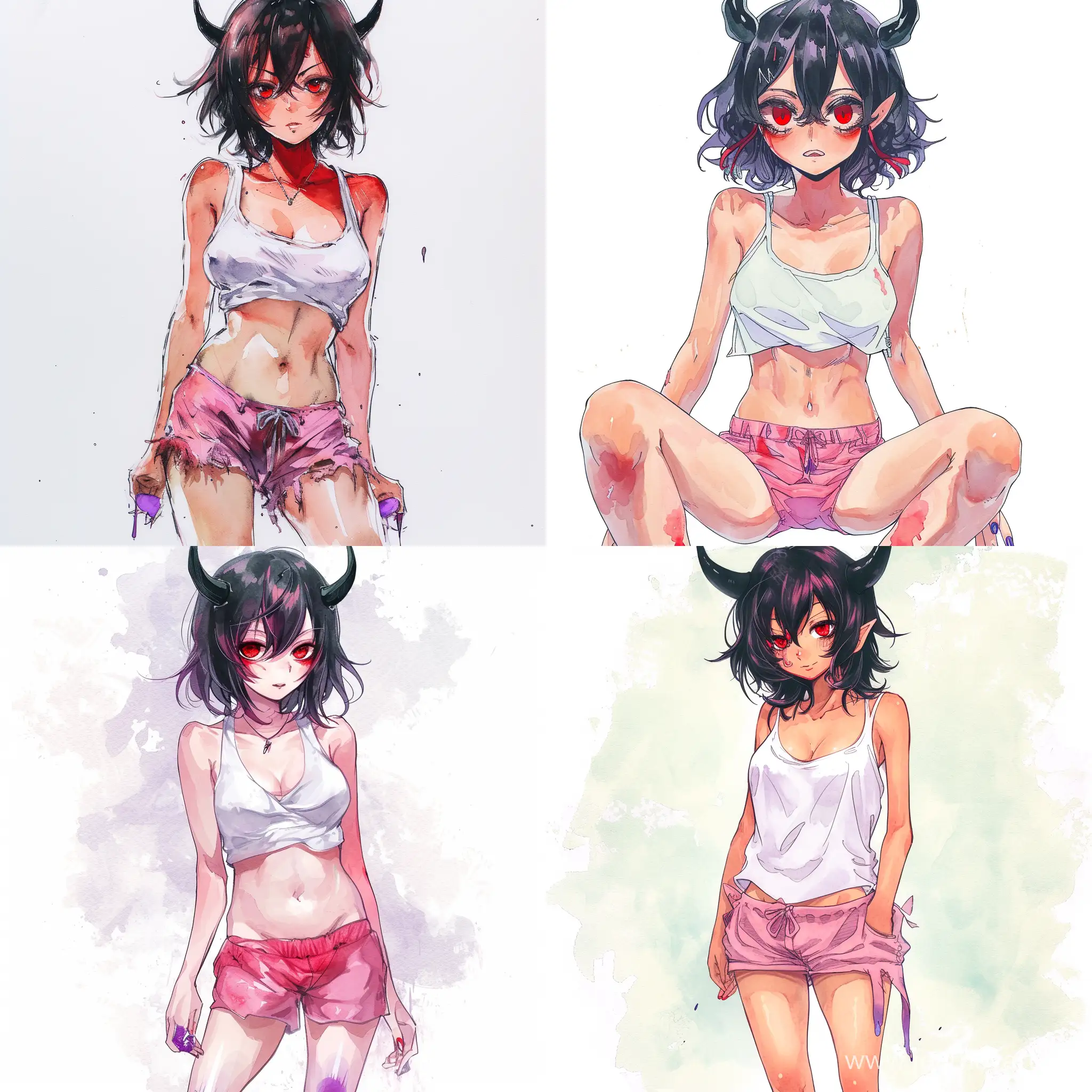 Anime-Red-Demoness-Lady-with-Black-Hair-and-Pink-Shorts