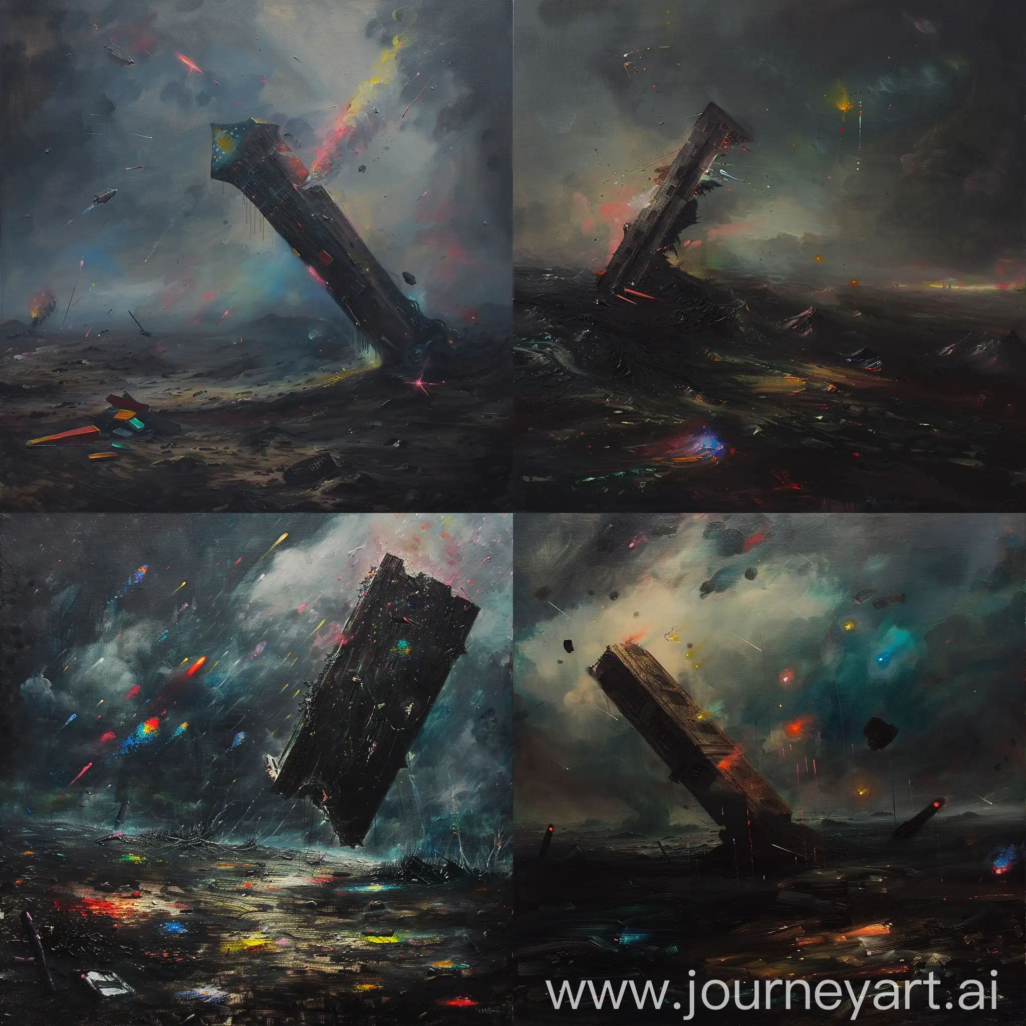 Stormy-Dreamscape-Ominous-Floating-Tower-Amidst-a-Whirlwind-of-Colors