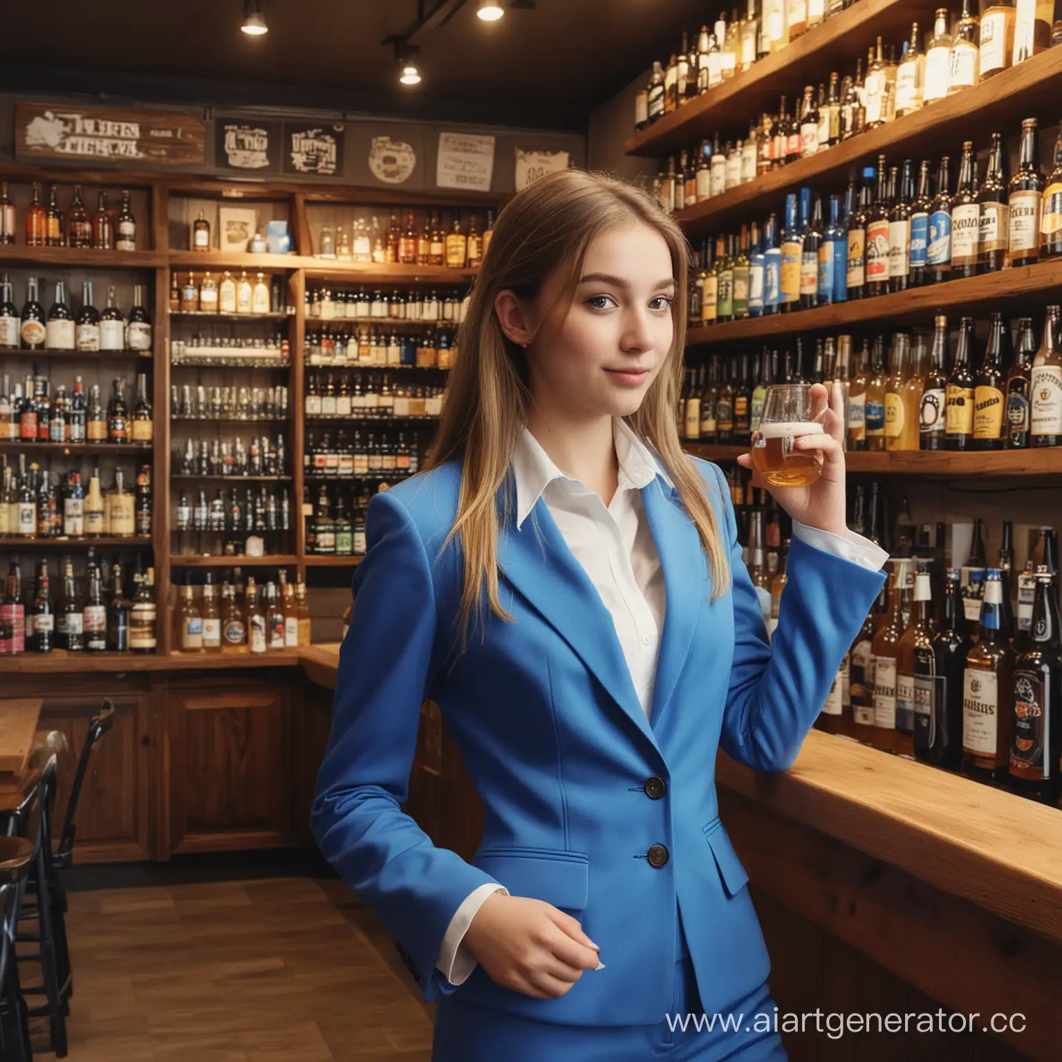 Girl-in-Blue-Suit-Shopping-at-Beer-Shop