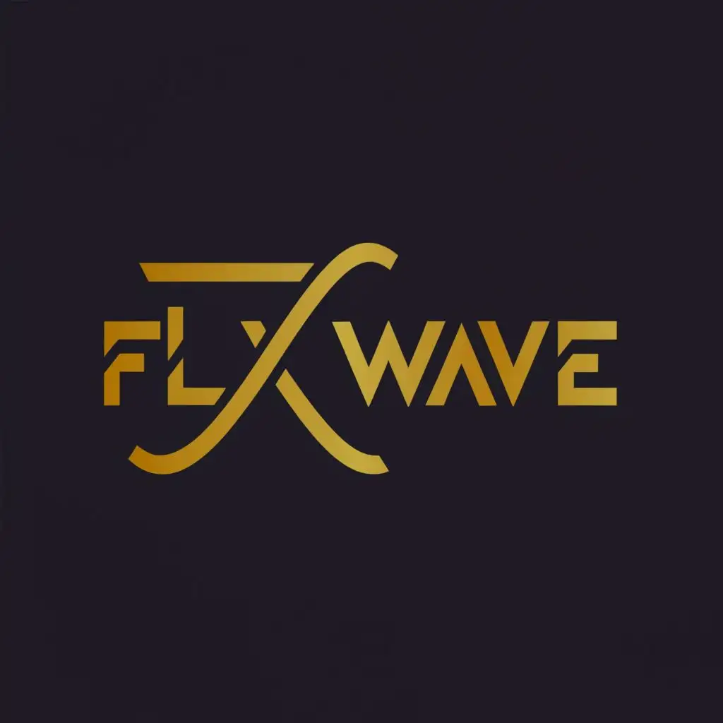 logo, logo should be golden, with the text "F l e x W a v e", typography, be used in Technology industry