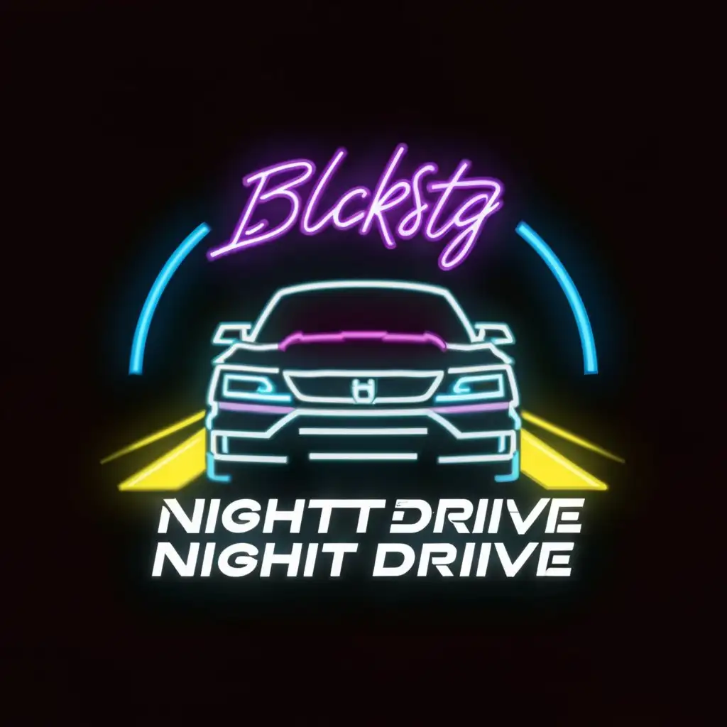 a logo design,with the text "Blckstg Night Drive", main symbol:neon cars honda civic,Moderate,be used in Entertainment industry,clear background