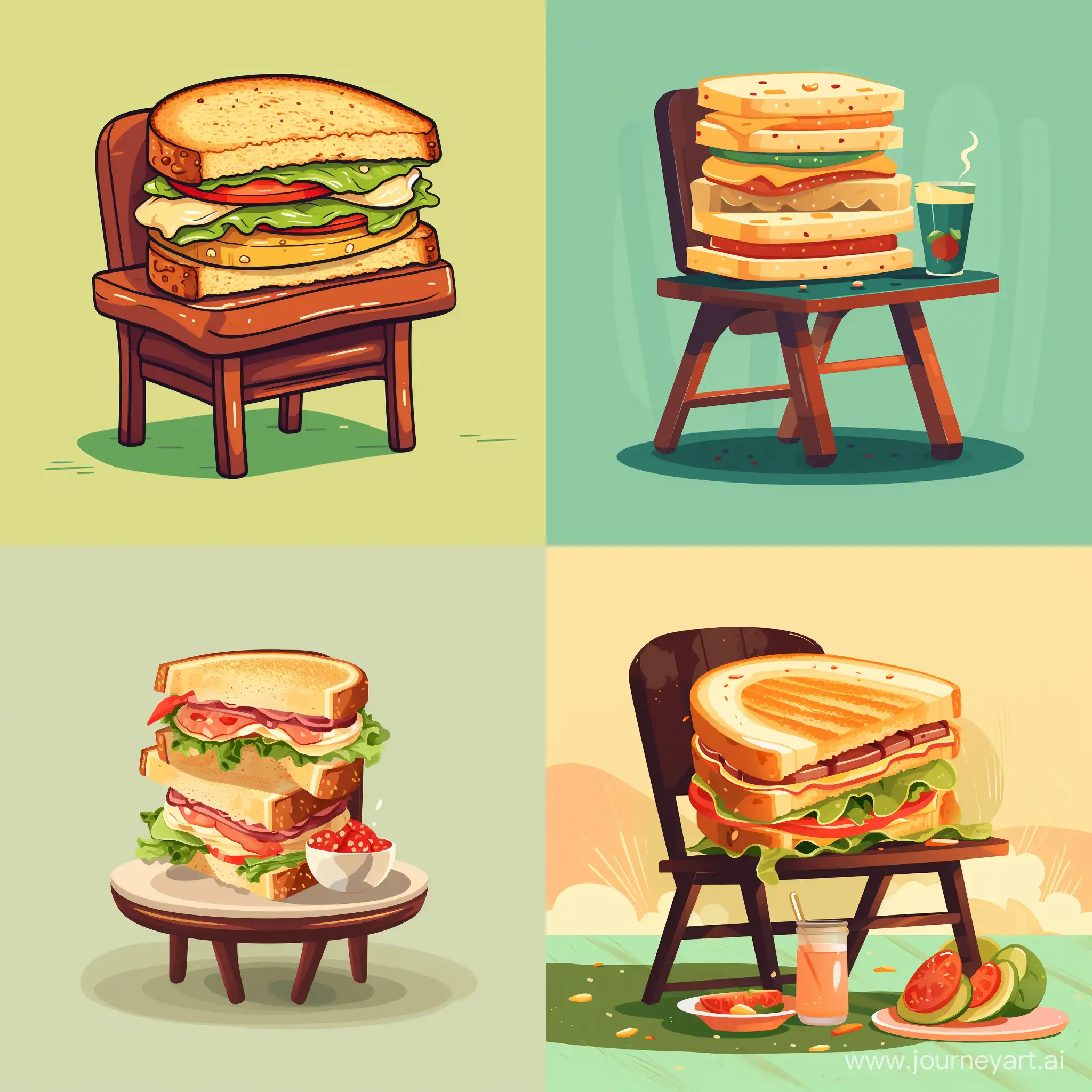 delicious a sandwich on a chair, in flat style