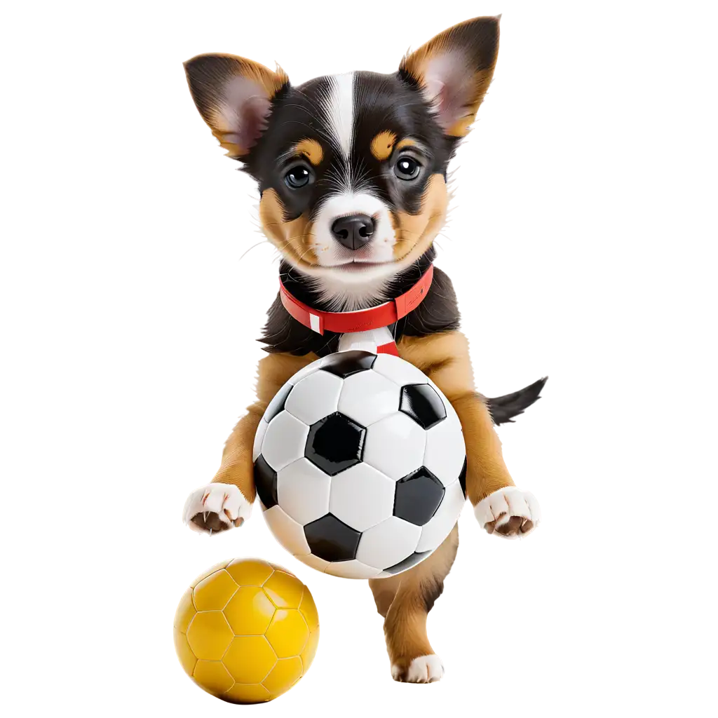 cute puppy playing soccer