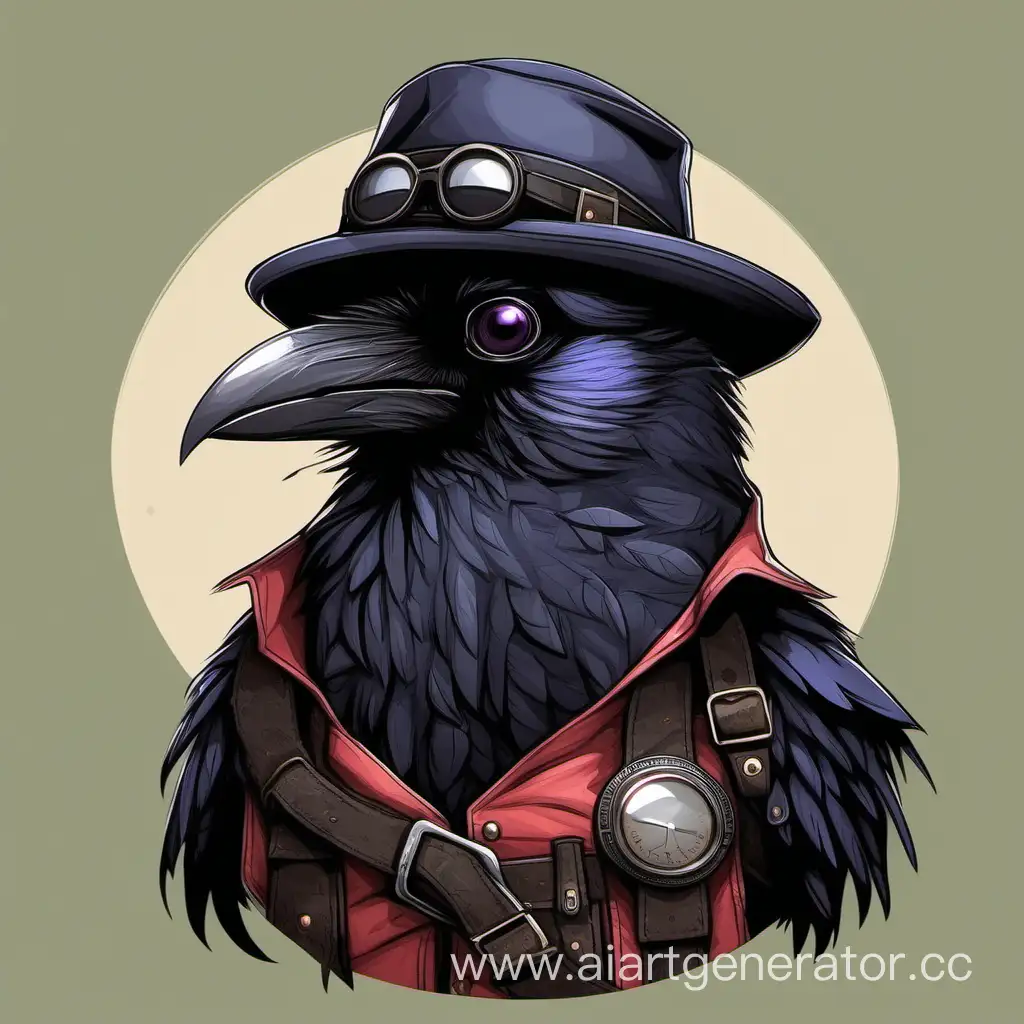 Black furry raven with glasses and hat, adventurer, putishe