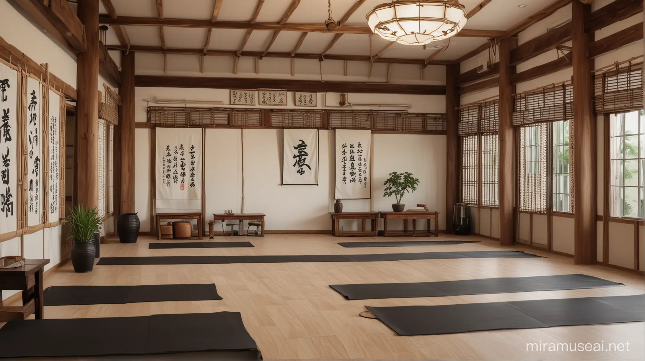 Martial arts dojo with traditional decor