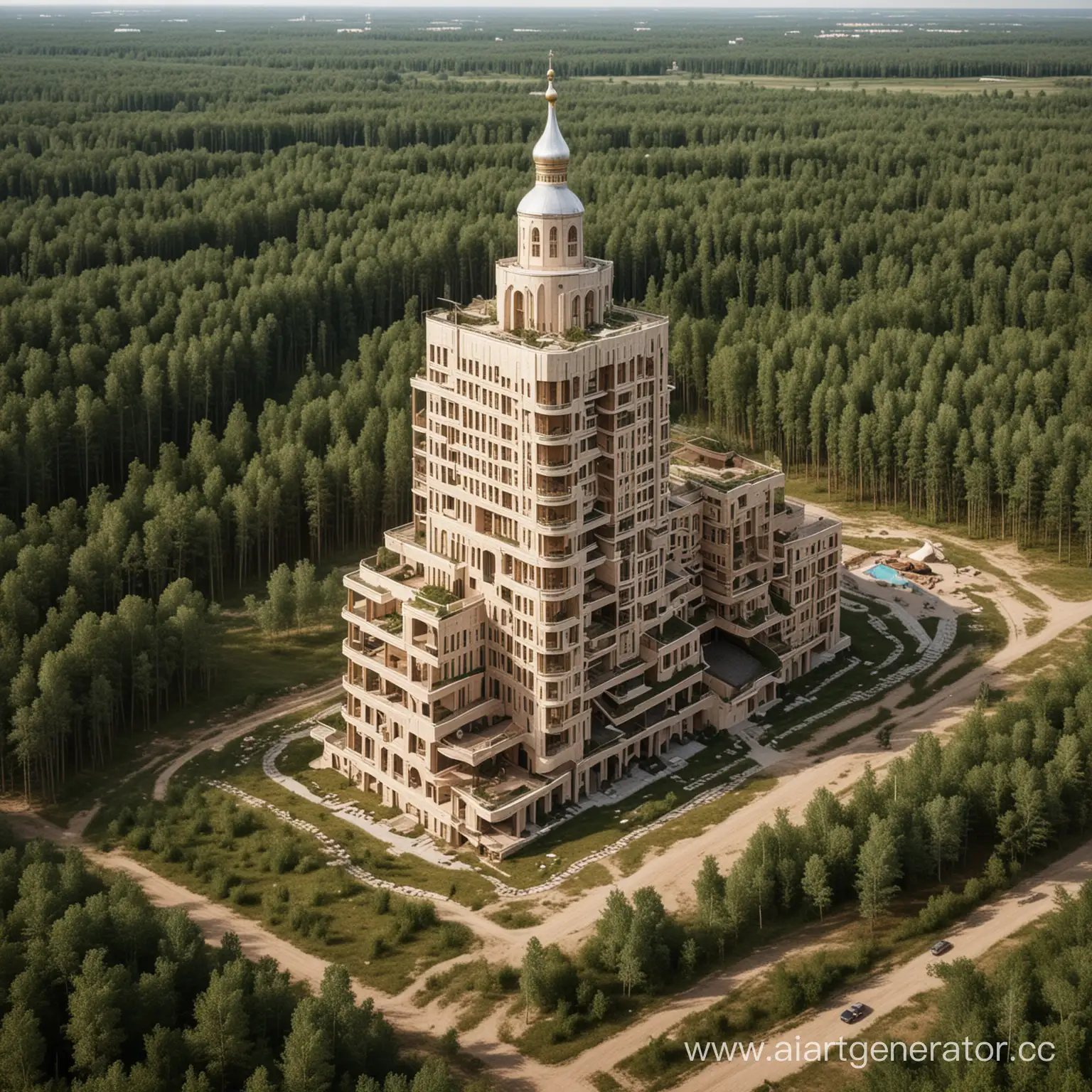 Russian-Style-Multistory-Building-Amidst-Nature-in-a-Village-Forest