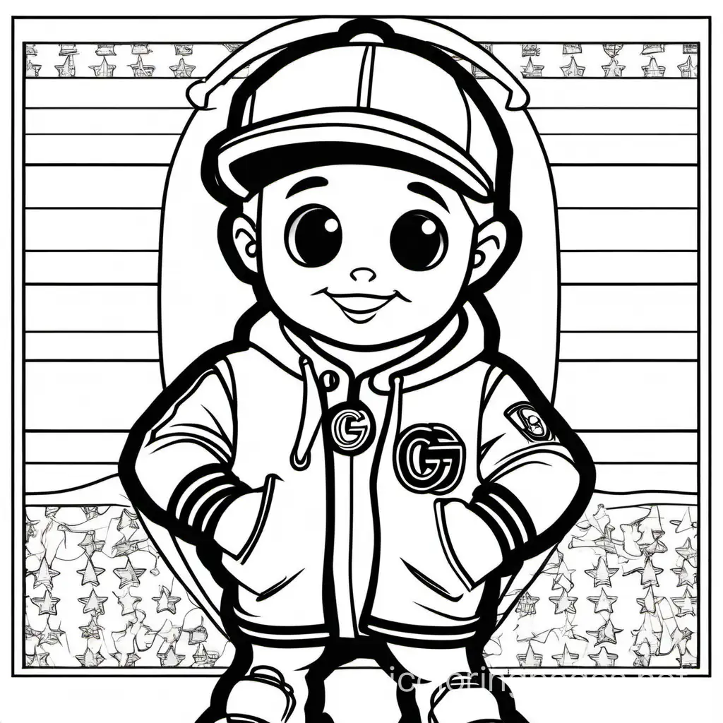 Design a cool mascot for a french team. Overlay it with "The Gucci Kids"., Coloring Page, black and white, line art, white background, Simplicity, Ample White Space. The background of the coloring page is plain white to make it easy for young children to color within the lines. The outlines of all the subjects are easy to distinguish, making it simple for kids to color without too much difficulty