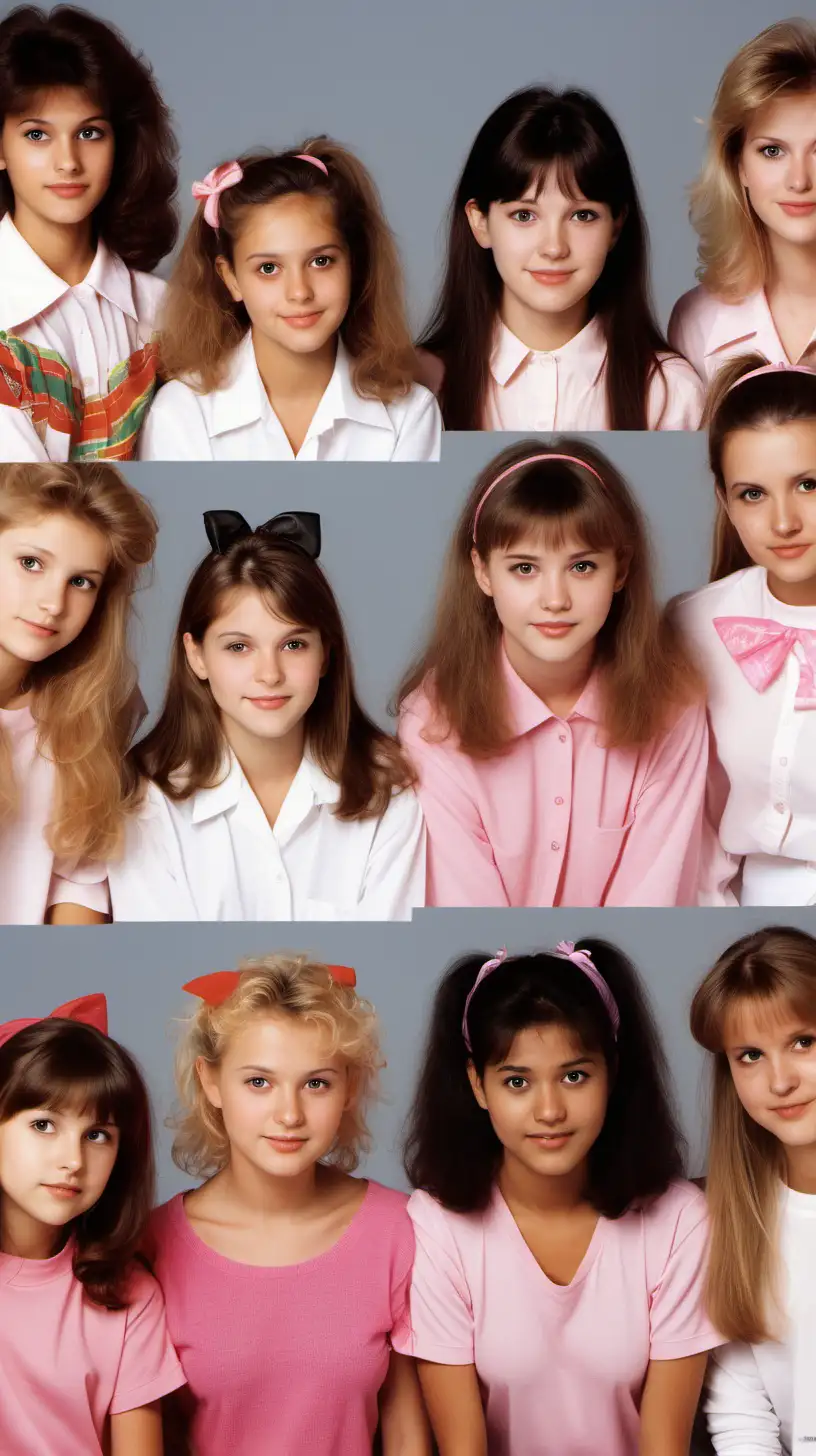 Diverse Group of Adorable Girls in 1980s Fashion