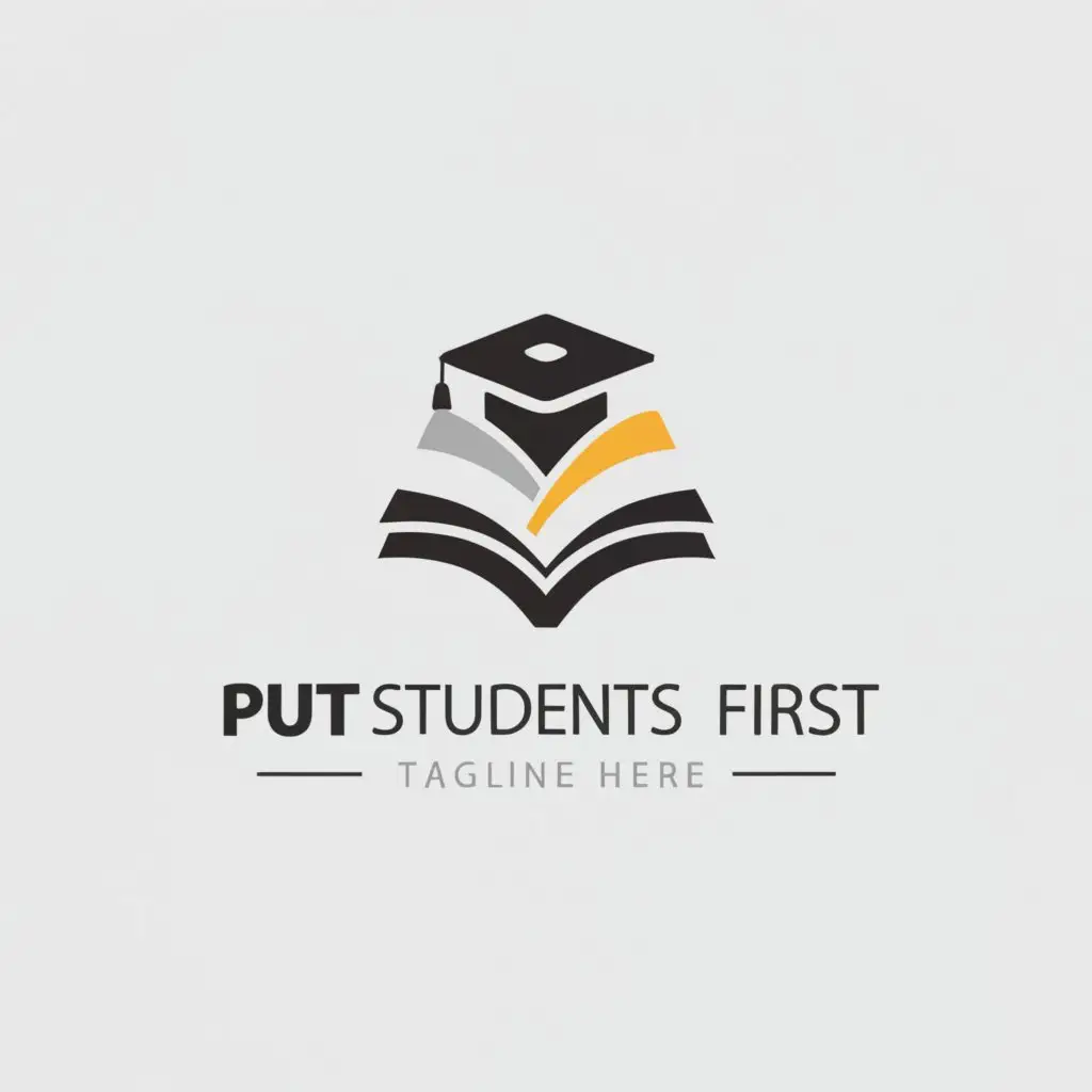 a logo design,with the text "Put Students First", main symbol:Open book with graduation cap on top,Moderate,clear background
