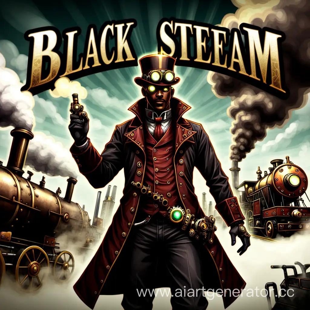 Cover for a steampunk game with the title: black steam