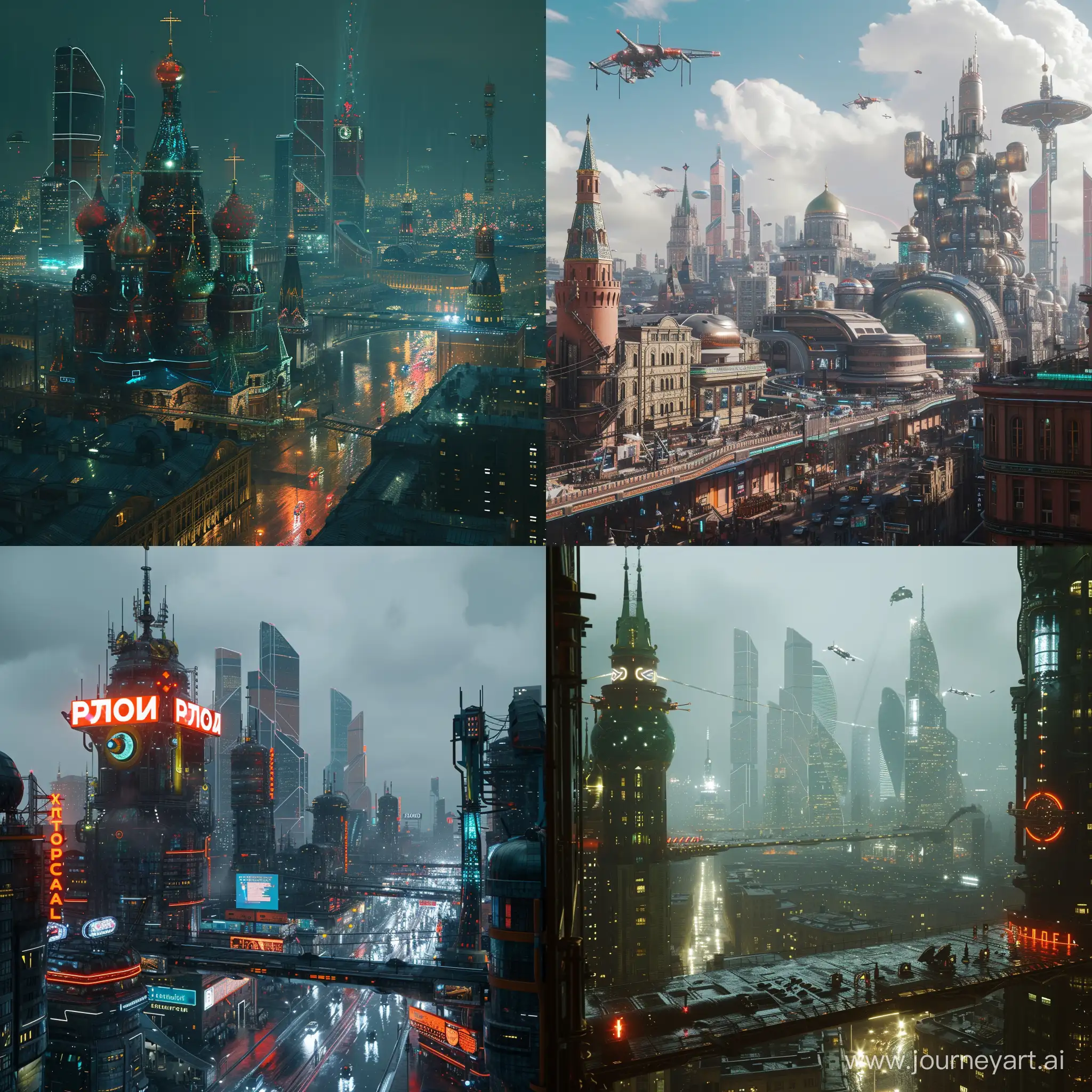 Futuristic Moscow, dystopian postcyberpunk, in cinematic style
