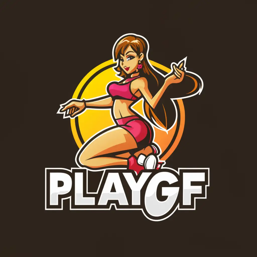LOGO-Design-For-PlayGF-Seductive-Cam-Girl-in-Super-Short-Skirt-on-Clear-Background