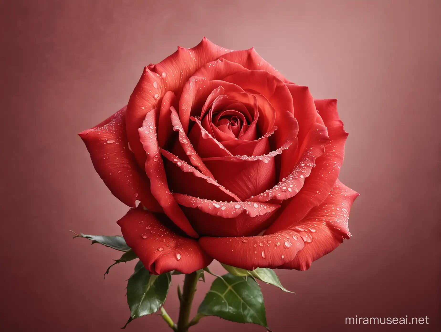 color photo of a captivating, beautiful red rose isolated on a background that accentuates its elegance and allure. The red rose takes center stage, its velvety petals delicately unfurled and exuding a mesmerizing fragrance. Against a contrasting background, the vibrant red hue of the rose stands out, symbolizing love, passion, and beauty. The isolation of the rose creates a sense of focus, allowing its exquisite details to be admired and appreciated. The background could be a soft, muted color that enhances the rose's vibrancy, or a contrasting color that creates a dramatic visual impact. This composition invites viewers to immerse themselves in the timeless beauty of the red rose, to marvel at its intricate structure, and to be captivated by its intoxicating aroma. It is a visual celebration of the enduring symbol of love and romance, conveying emotions that words often fail to express.