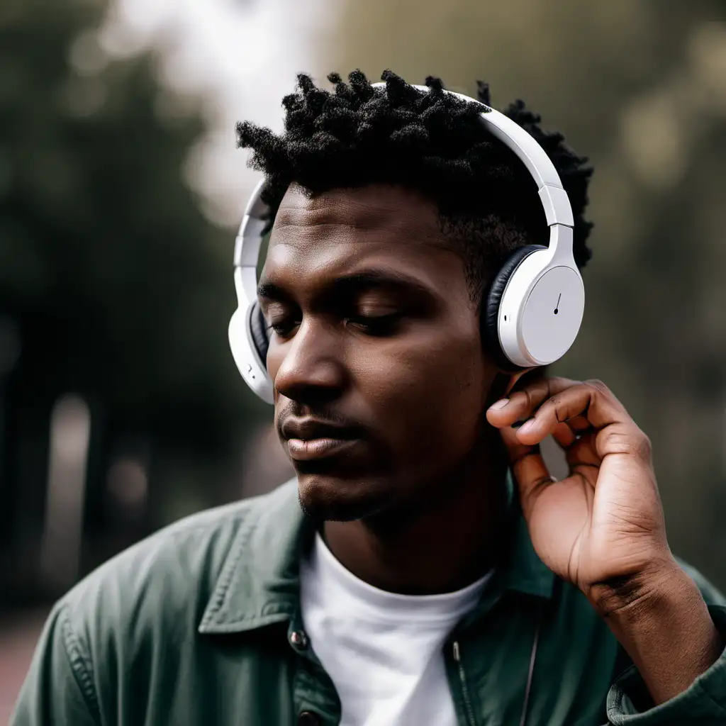 Man listening to music, air pods