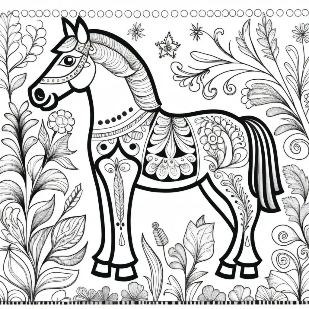 Traditional Dala Horse Coloring Book for Relaxation and Creativity