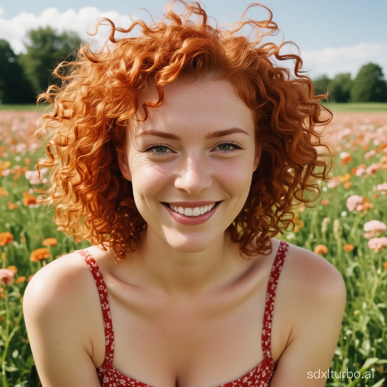 Woman-with-Red-Curly-Hair-Smiling-in-Flower-Field-Portrait