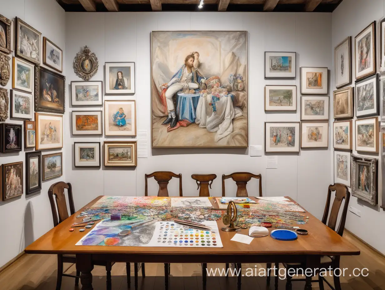 Artistic-Studio-with-Hanging-Paintings-and-Table-Medal