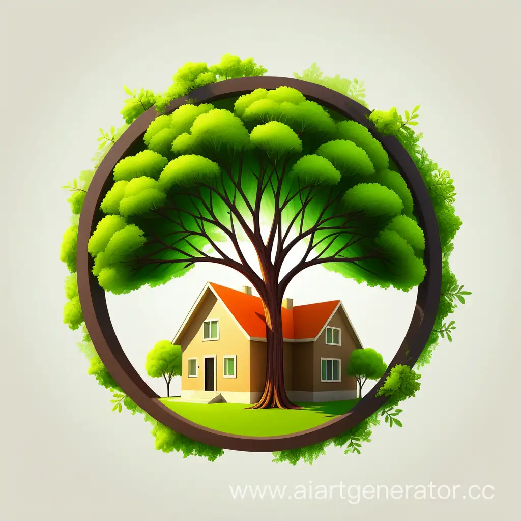 Многквартирный дом, дерево, зелень, светло, ярко, эмблема, в кругу, экологично, чисто