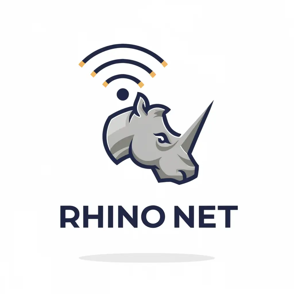 a logo design,with the text "Rhino Net", main symbol:a rhino head with wifi router,Moderate,be used in Internet industry,clear background