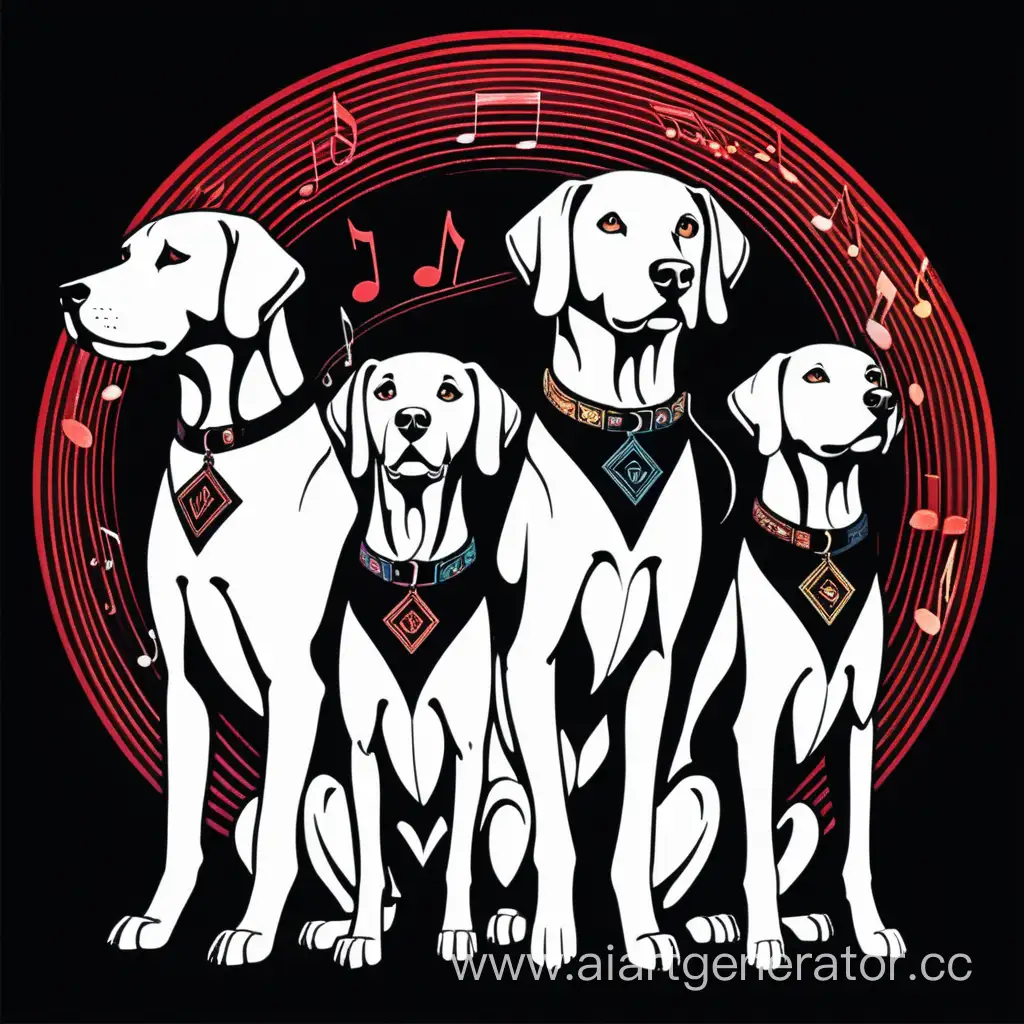 In this striking piece of artwork, experience the magic of a vector t-shirt design named "3 Dog." Three beautiful canines, with their distinguished elegance, carry modern musical gadgets, blending the timeless charm of music with contemporary aesthetics. Against a backdrop of deep black, this captivating scene oozes an electrifying vibe, leaving the viewers in awe.