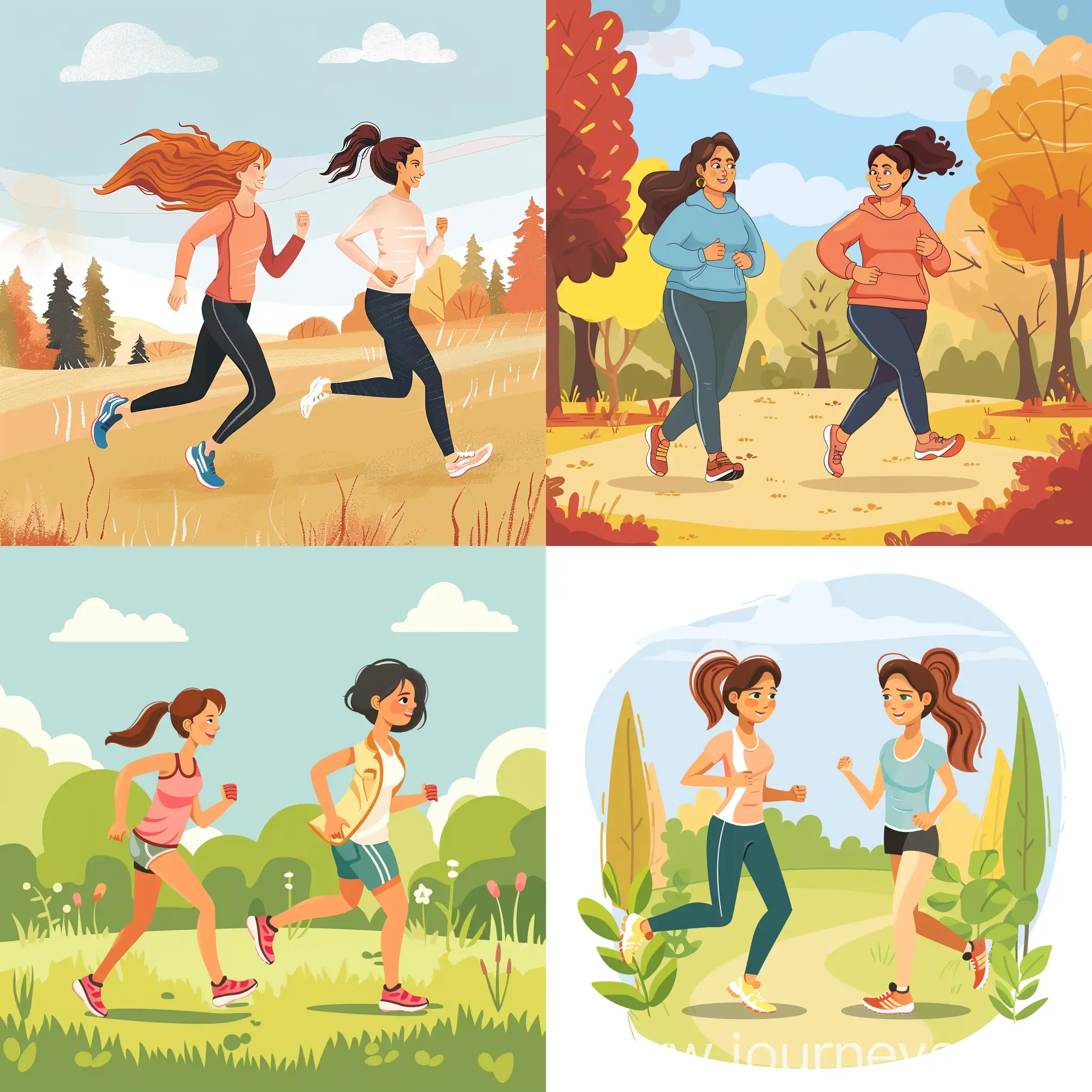 Peaceful-Outdoor-Jogging-Women-Cartoon-Illustration