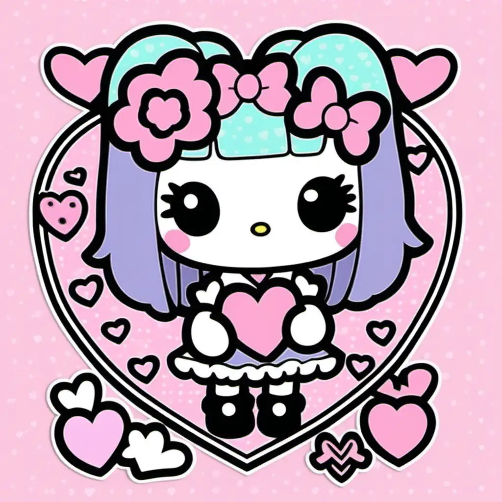 Sanrio style valentines day card in a pastel goth theme 