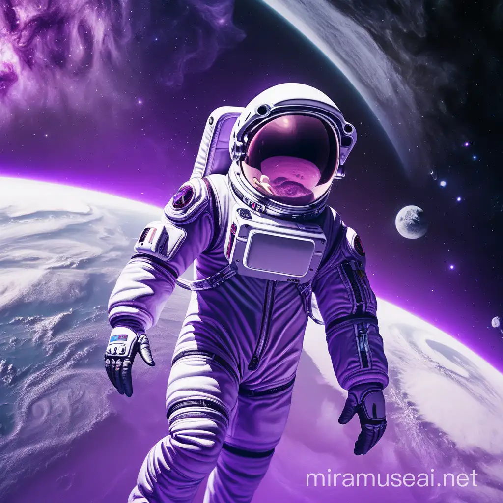 Astronaut in Purple Space Cosmic Explorer in Spacesuit
