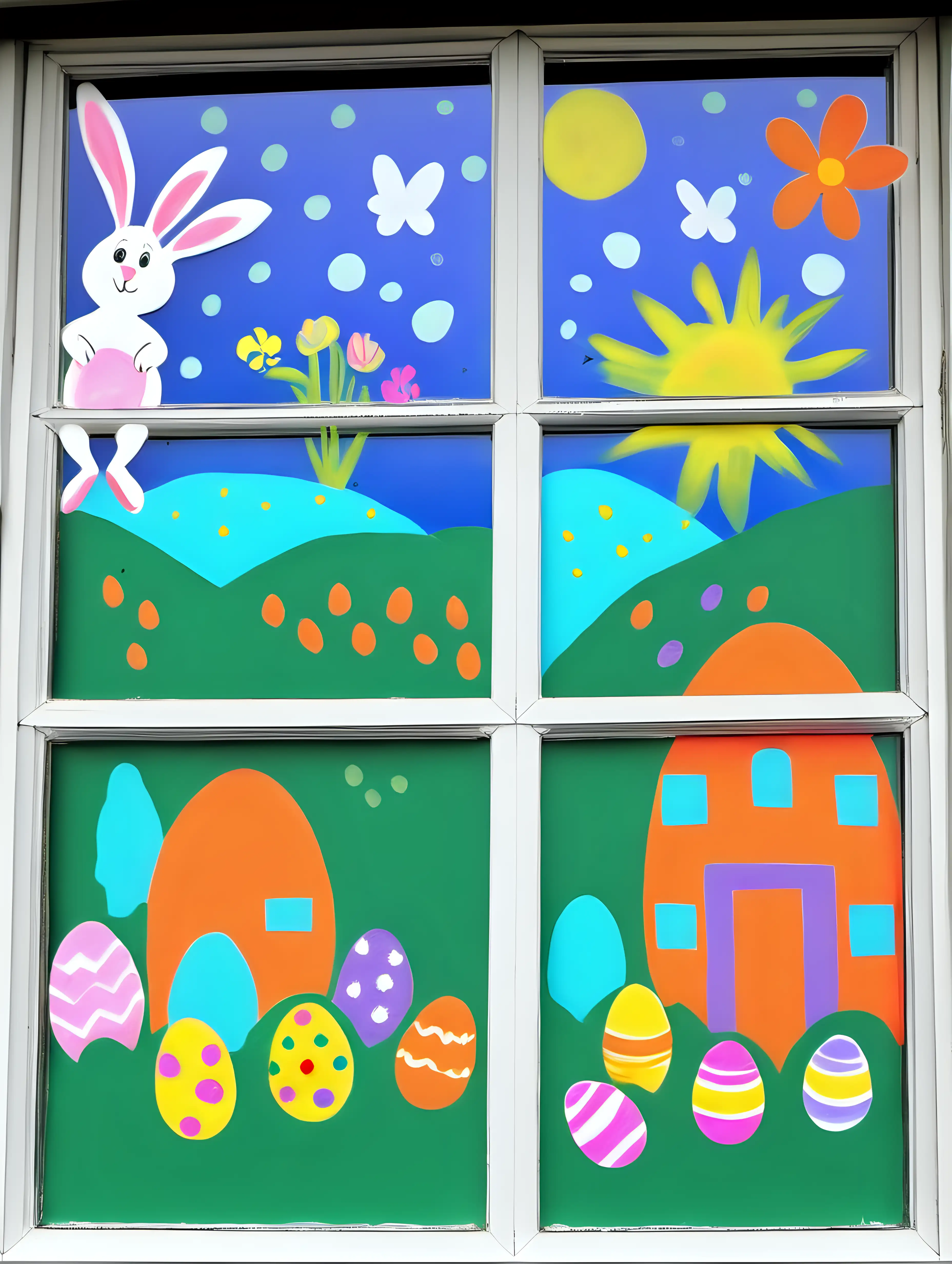 Painting Easter scenes on windows with washable paint
