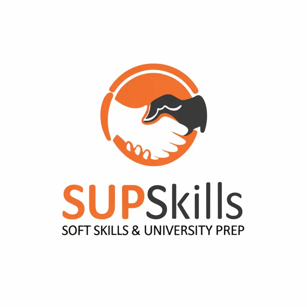 a logo design,with the text "SUP: Soft skills & University Prep", main symbol:handshake,Moderate,be used in Education industry,clear background