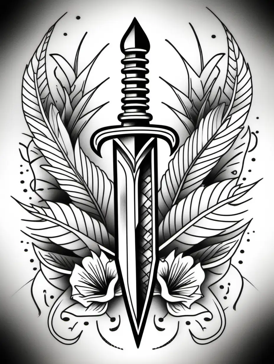 Contemporary Monochrome Dagger Tattoo Illustration