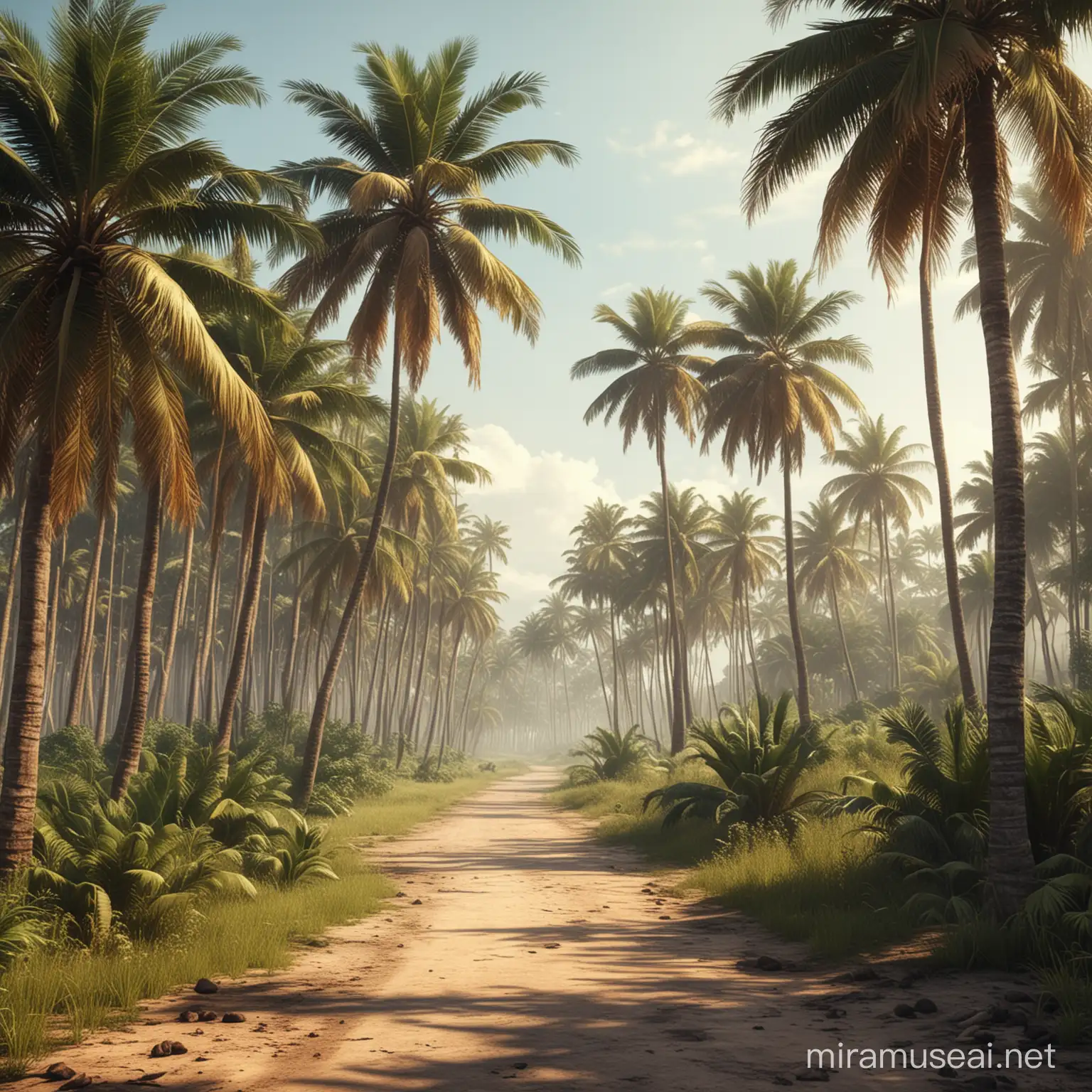 rural India landscape, palm trees, tropical part of India, lowland. realistic details, HD