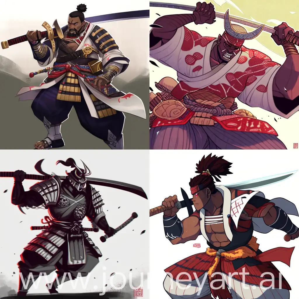 Powerful-African-Samurai-in-Colorful-Armor