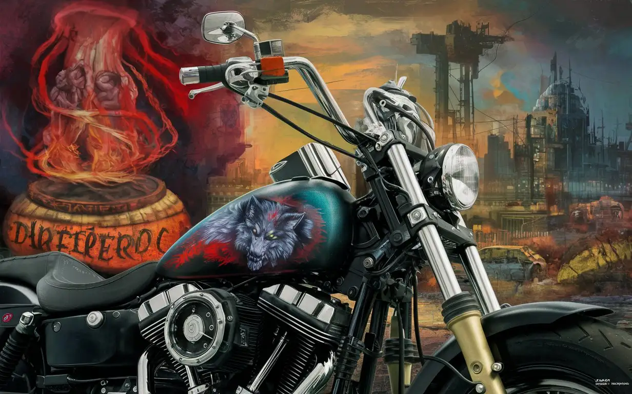 "Dante's Inferno",(Harley-Davidson);Werewolf airbrushing;background "Fallout"|"Wasteland"(Luis Royo | Brian Bolland)