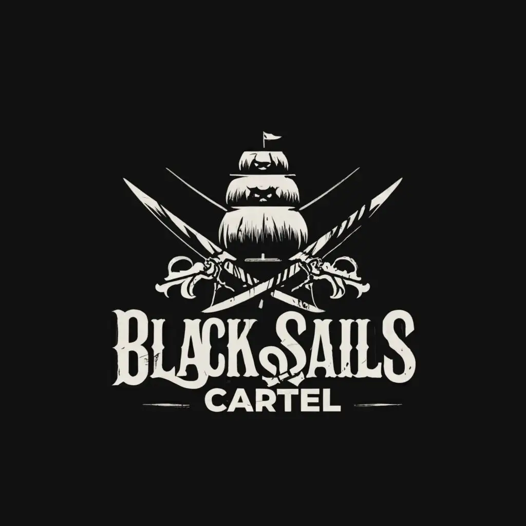 a logo design,with the text "BlackSails Cartel", main symbol:Crossedswords Pirat ship devilskull ,Moderate,be used in Real Estate industry,clear background
