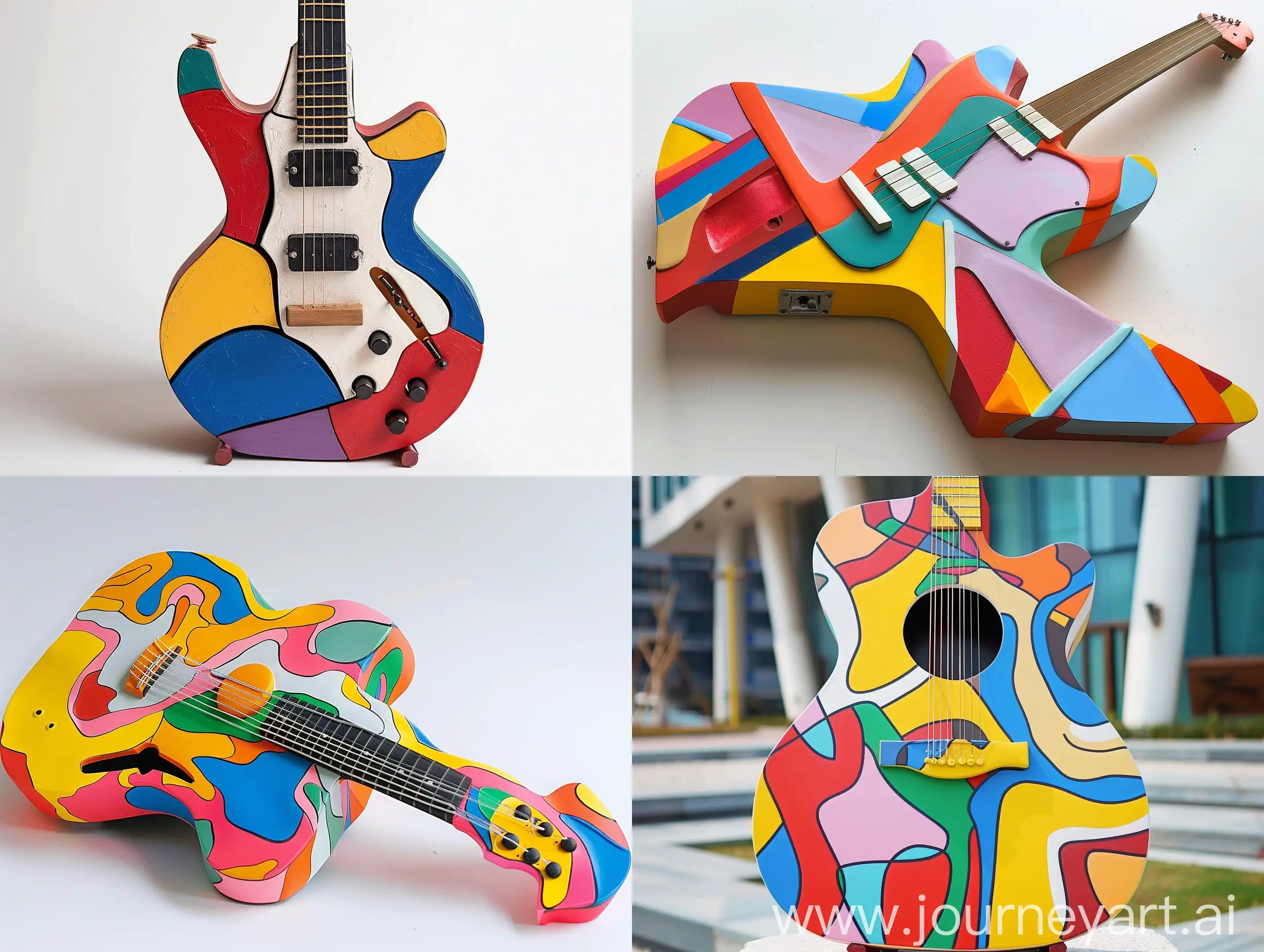 Brightly colored, minimalist guitar sculpture with dynamic artist Lee Sangsoo style