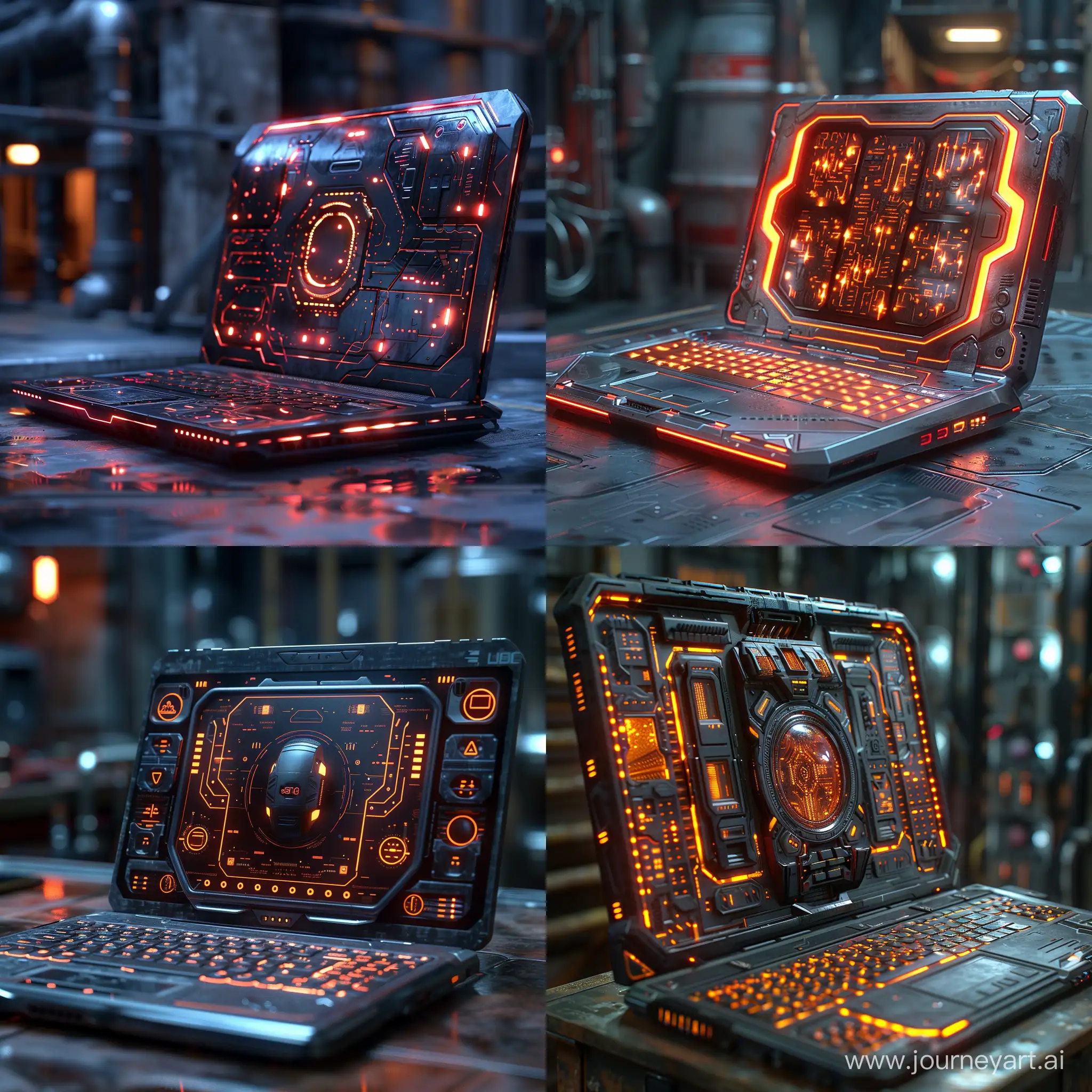 Futuristic sci-fi high-tech laptop, nanopunk, octane render --stylize 1000