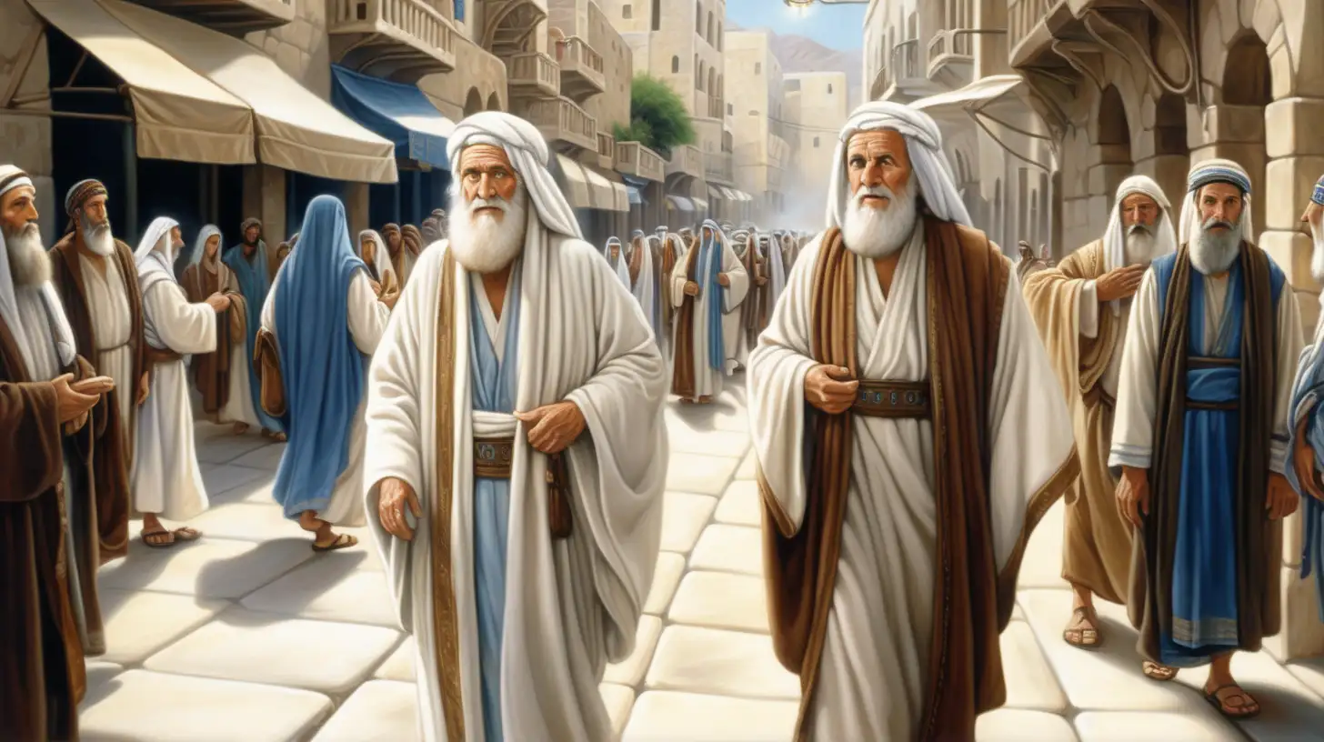 Majestic Biblical Prophet Walking Through Crowded Hebrew City Street
